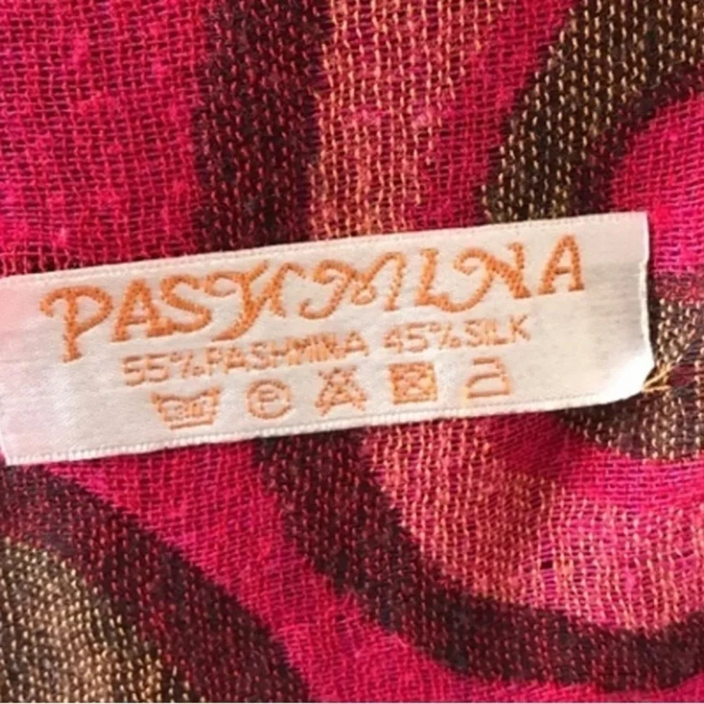 Pashmina silk Reversible Circle Dots‎ fringed pink brown Gold Scarf Approx 69x27